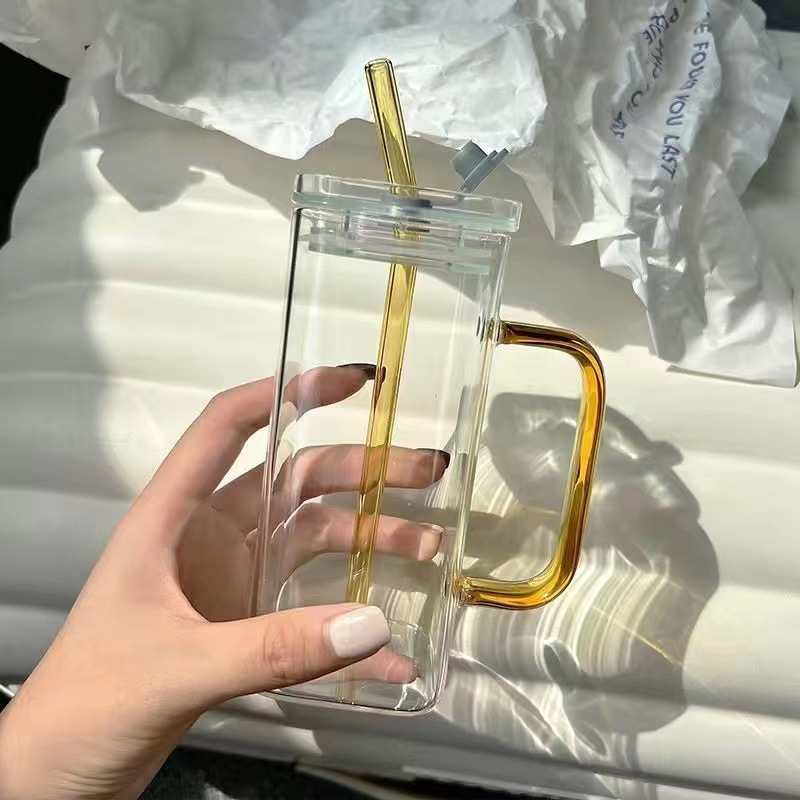 Cristal cuadrado de alta gama de alto aspecto estilo retro nuevo resistente al calor hogar a prueba de explosiones de negocios taza de agua borosilicato taza de té
