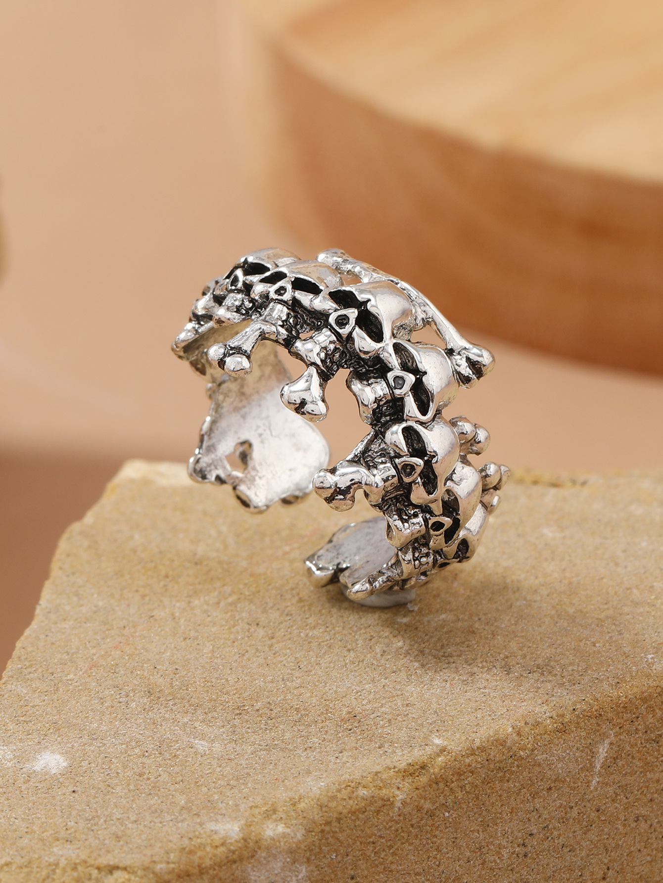 1 Piece Fashion Skull Alloy Spray Paint Unisex Open Ring display picture 3