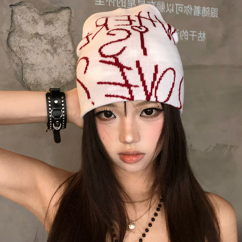 韩版小众字母包头帽女秋冬针织毛线帽护耳显脸小冷帽甜酷套头帽子|undefined