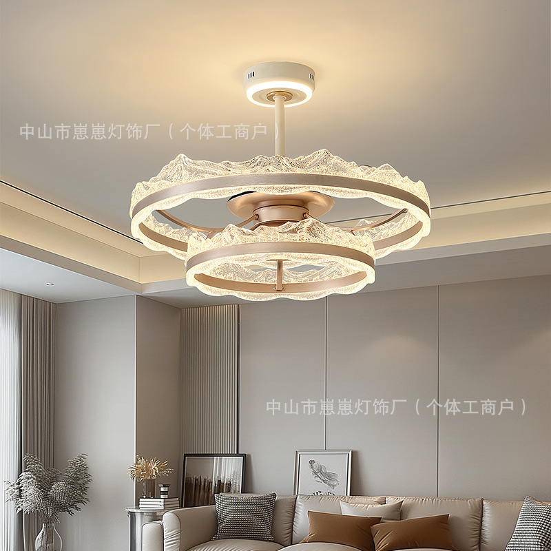 Living Room Fan Light 2025 New Model Modern Light Luxury Dining Room Light Integrated Ceiling Fan Light Invisible High-End Chandelier Smart