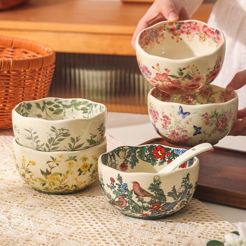 ins中古风油画般陶瓷米饭碗高颜值复古餐具个人专用吃饭碗甜品碗|undefined