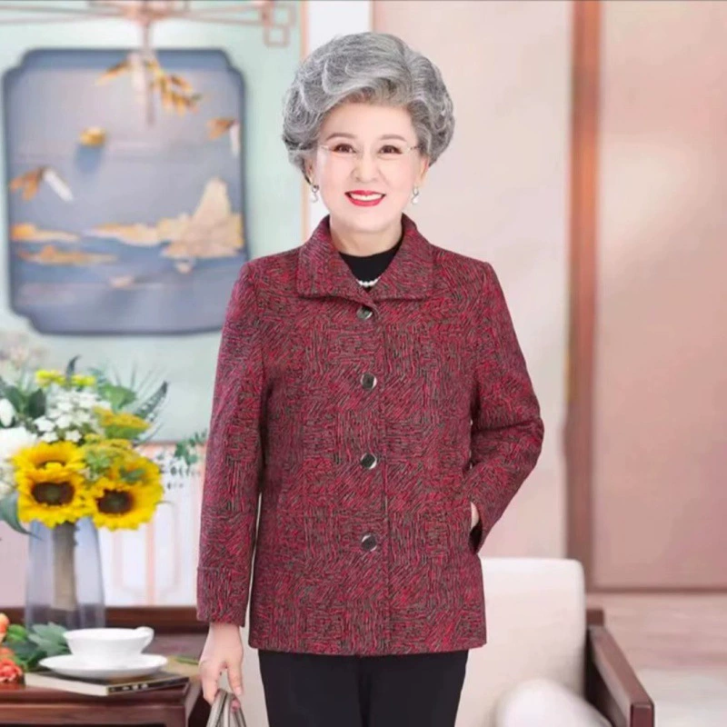 Большие размеры для пожилых бабушек носят толстую шерстяную куртку, осенне-зимнее теплое пальто на флисовой подкладке, одежда для пожилых людей