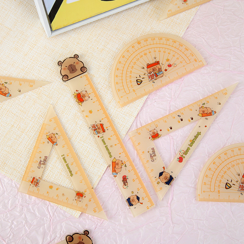 Nuevo conjunto de reglas Capibara, dibujos animados, reglas acrílicas de cuatro piezas, suministros de estudio para estudiantes