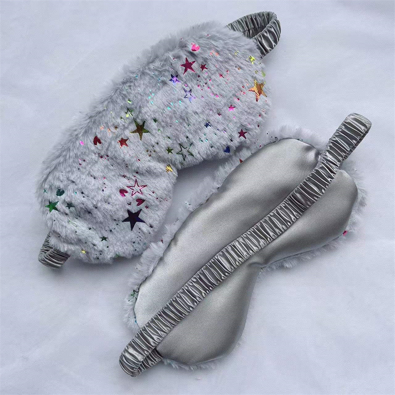 Colorido lindo conejo de dibujos animados de piel máscara de ojo de seda artificial casa sombreado sueño estrella máscara de ojo de felpa en stock