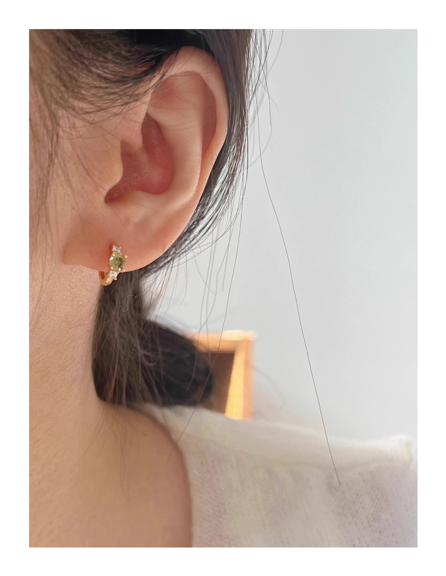 Boucles d'oreilles puce en zircon vert olive style chinois chic_voghion.com
