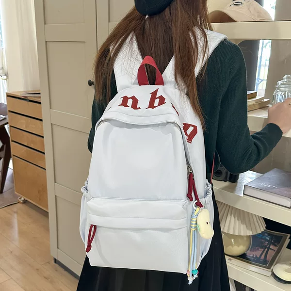 Cross-Border Letter-Printed School Bag, New Junior High School Style, Trendy Niche Student Versatile Backpack, Casual Large-Capacity Backpack
