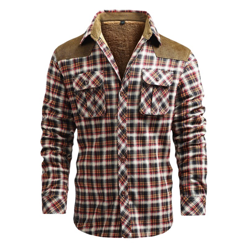 Comercio exterior de fábrica transfronteriza Amazon polar forrado engrosada camisa algodón Plaid casual herramientas de tamaño europeo abrigo de comercio exterior