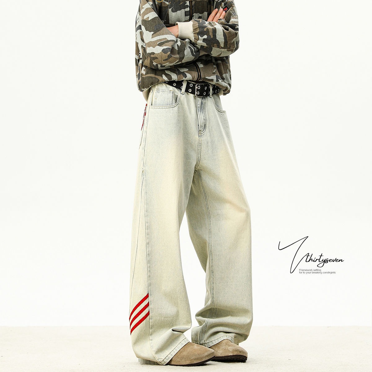Pantalones Jeans de Rayas para Hombre de Denim, Corte Recto, para Uso Diario