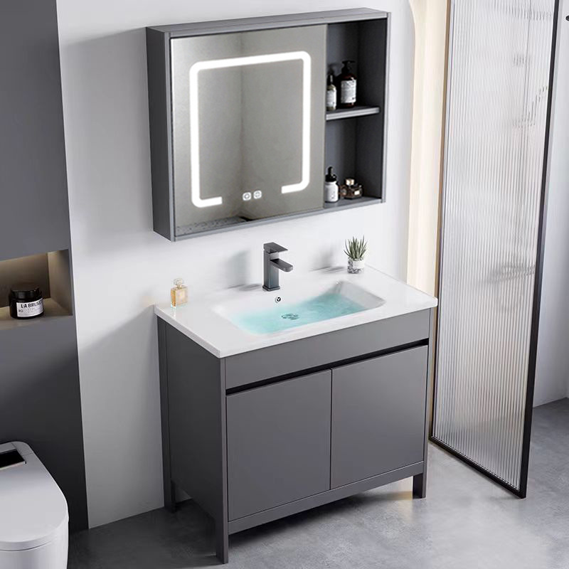 gabinete de baño de aluminio espacial combinación de gabinete de baño tipo pequeño gabinete de cerámica integral cuenca impermeable a prueba de agua humedad tipo piso