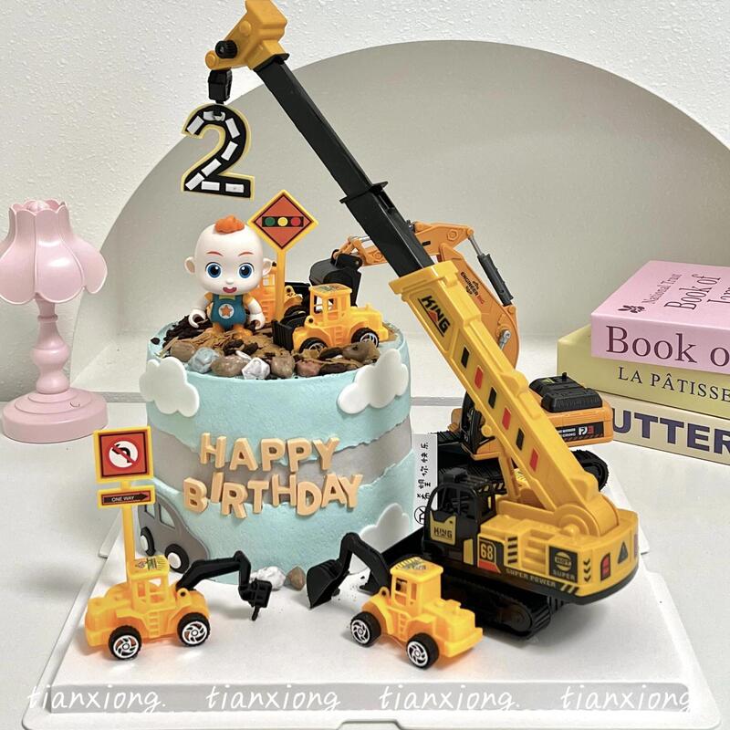 Engineering Vehicle Theme Cake Decoration Ornaments Cartoon Excavator Bulldozer Crane Road Sign Ornaments Children's Birthday Plug-In Engineering Vehicle Theme Cake Decoration Ornaments Cartoon Excavator Bulldozer Crane Road Sign Ornaments Children's Birthday Plug-In