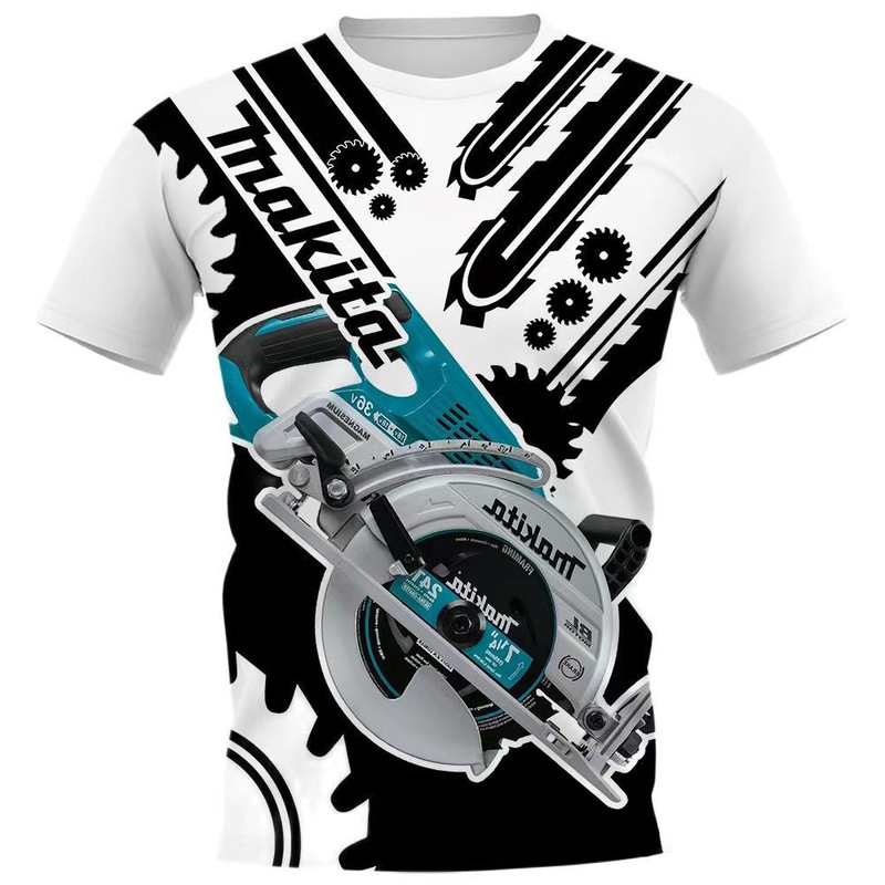 Electric drill chain saw T-shirt cross-border Amazon foreign trade chainsaw machinery men's digital printing short sleeve quick-drying breathable