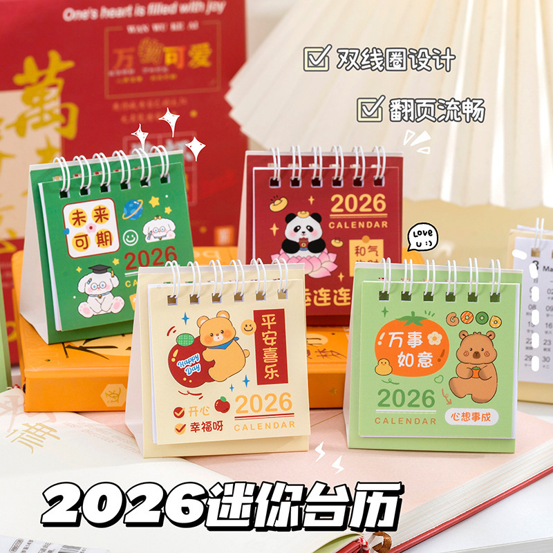 2026 Mini Cartoon Desk Calendar Creative Inspirational Text Calendar Memo Planner Desktop Cute Triangle Ornament