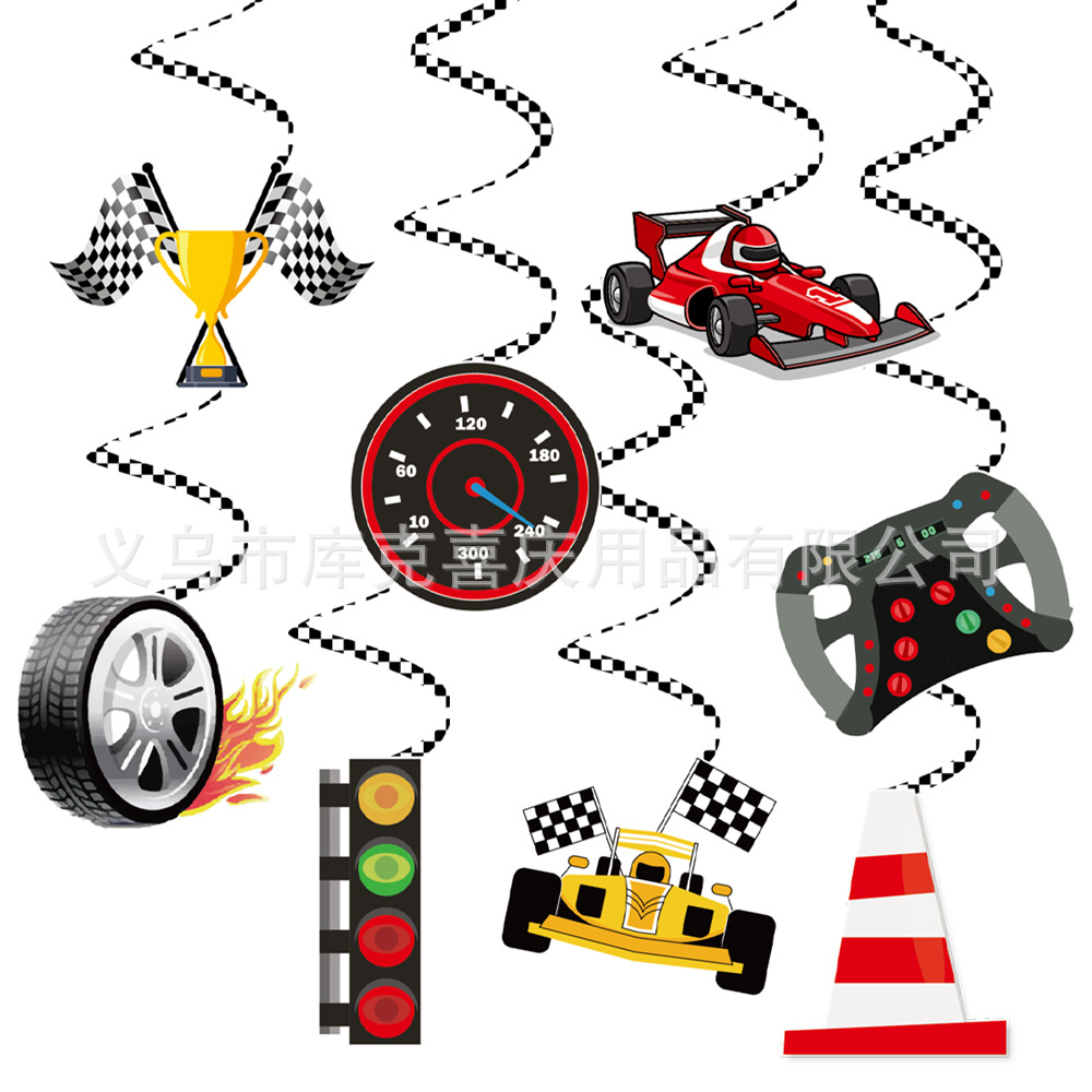 Nuevo Tema de carreras fiesta bandeja de papel taza de papel toalla de papel decoración traje niños cumpleaños bandera globo decoración suministros