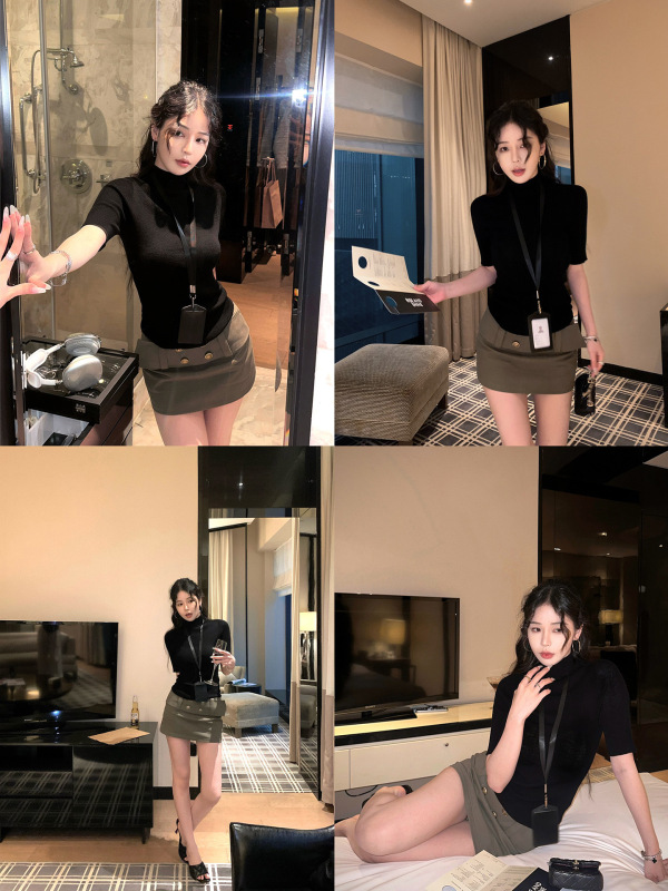 Wuu2sweet吴太甜 韩系早秋穿搭羊毛中袖T恤女半高领气质针织上衣|undefined