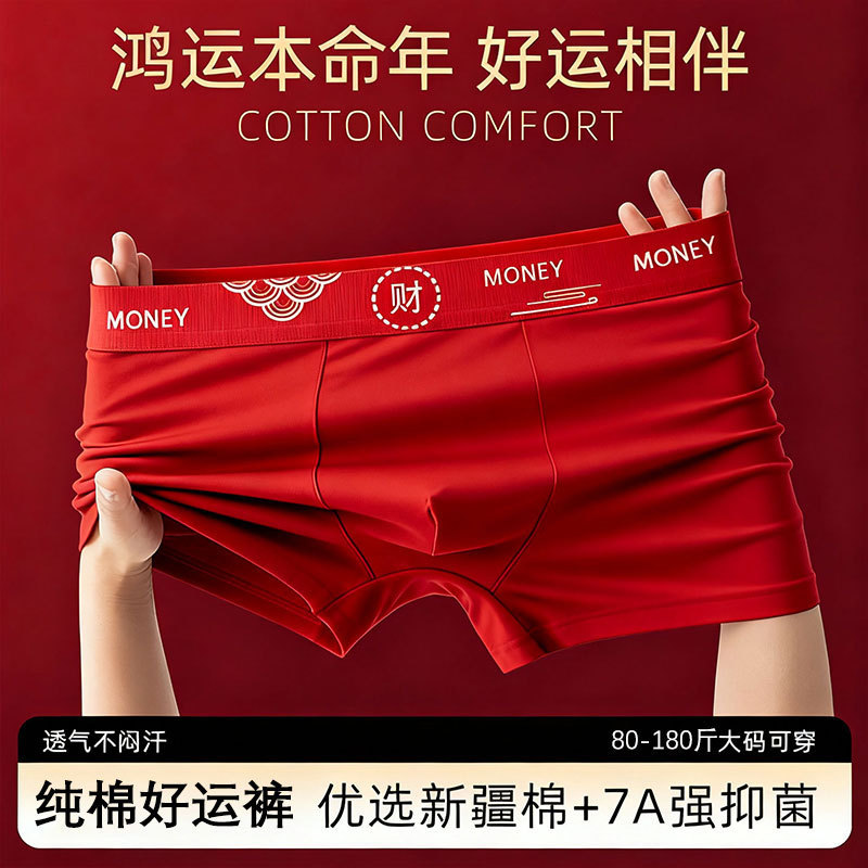 Wedding Good Luck Zodiac Year Big Red Men's Underwear Comfortable Boxer Briefs Breathable Boxer Briefs Antibacterial Seamless Pants