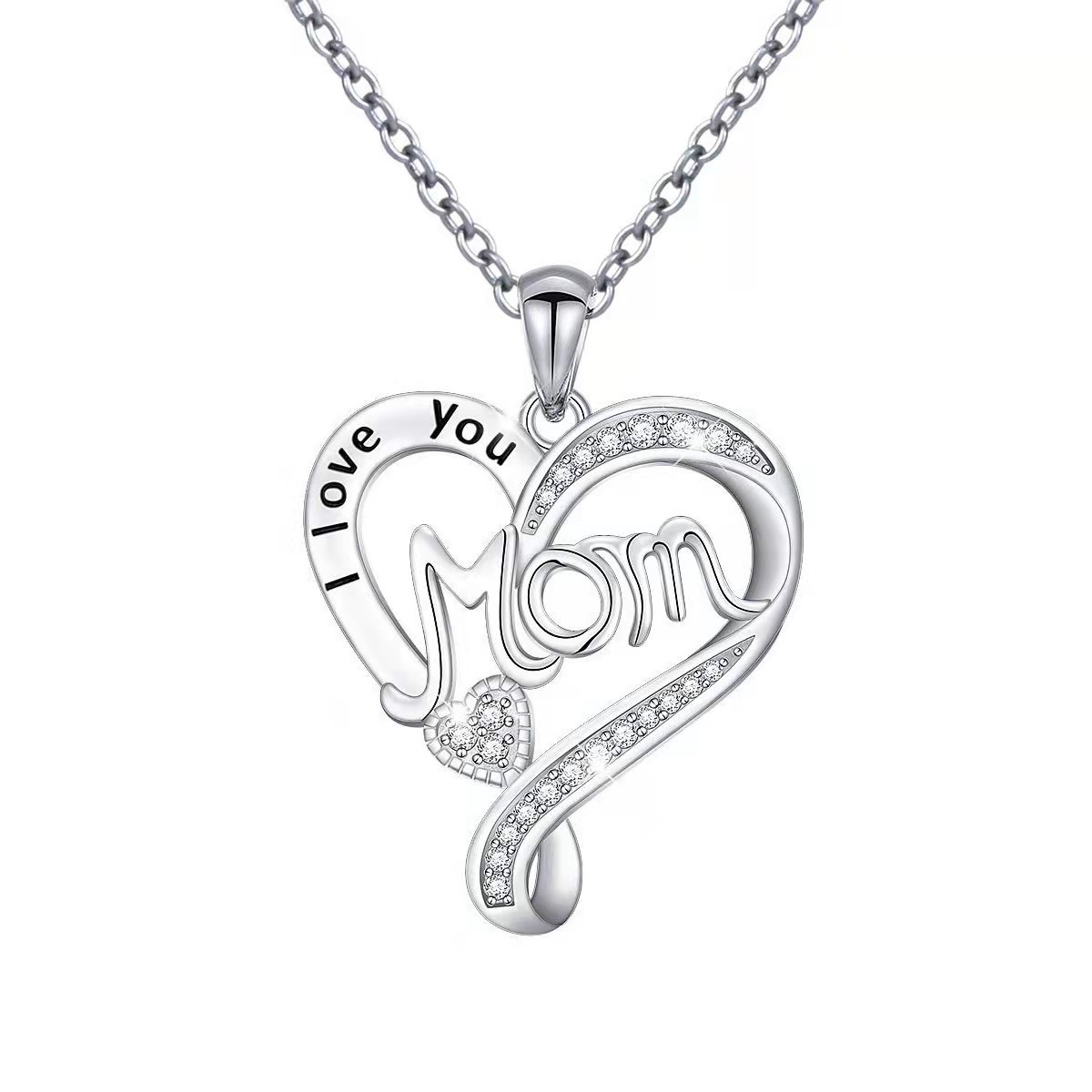 Copper IG Style MAMA Sweet Letter Heart Shape Plating Hollow Out Inlay Zircon Pendant Necklace display picture 2