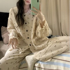 韩国ins女士秋冬新款甜系奶茶小樱桃甜美家居服长袖长裤睡衣套装