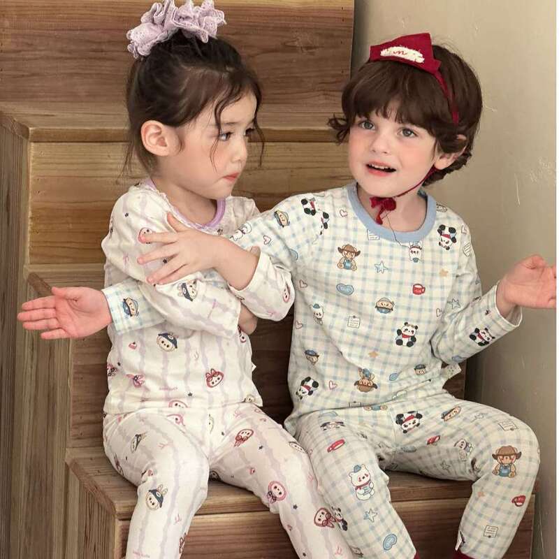 Cotton Xiaojiqi's New Autumn Collection Children's Pure Cotton Lycra Boys' and Girls' Autumn Clothing, Pajamas, and Loungewear Set Cotton Xiaojiqi's New Autumn Collection Children's Pure Cotton Lycra Boys' and Girls' Autumn Clothing, Pajamas, and Loungewear Set