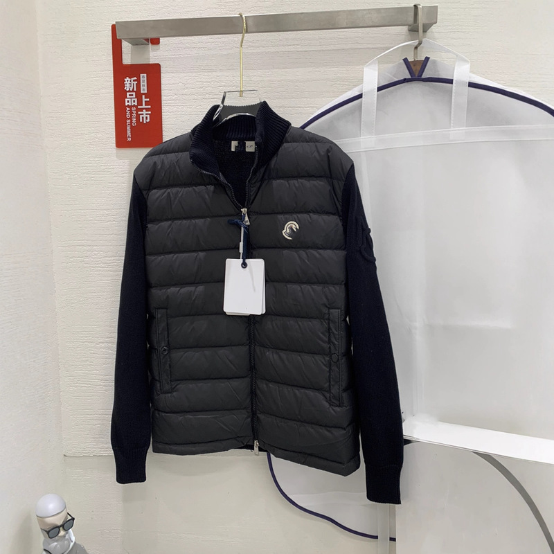 毒家现货原标M蒙家纯色Logo贴标拼接针织衫90白鸭绒羽绒服外套|undefined
