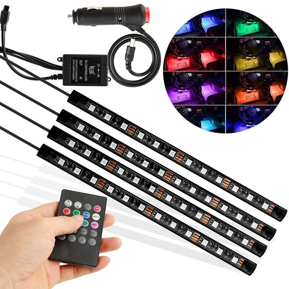 Lámpara de atmósfera del automóvil Lámpara de atmósfera interior Lámpara de decoración de pie LED colorido control remoto sonido control de música APP RGB