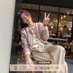 西西里安 层次感美学~撞色双门襟假两件针织开衫小个子miu系毛衣
