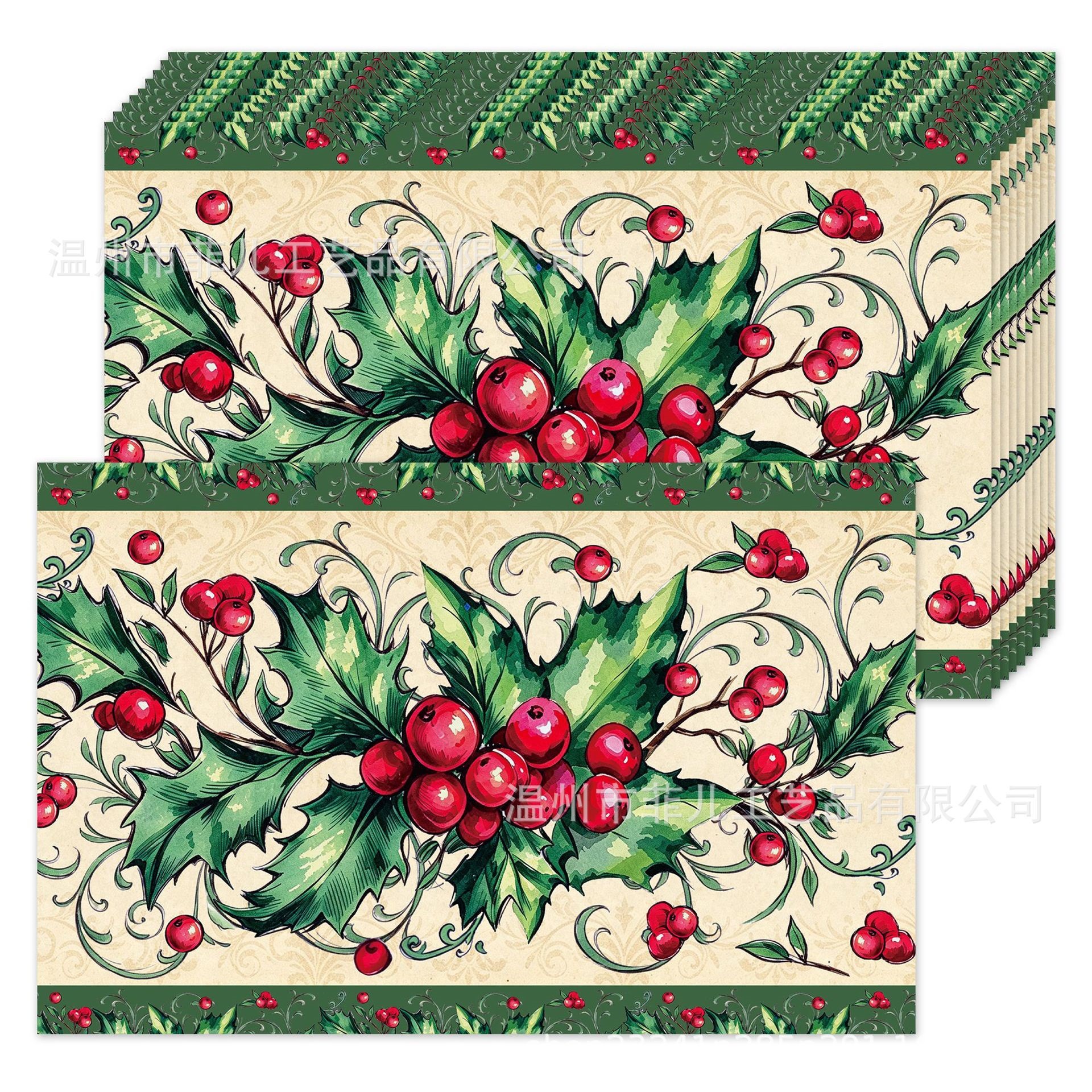 CA185 Christmas Vintage Plant Square Placemats Party Decoration Disposable Placemats for Events and Parties