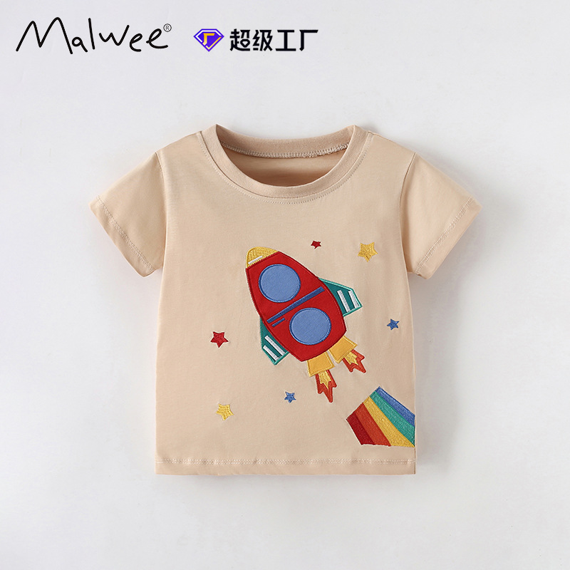 Malwee niños verano nuevo estilo europeo y americano camiseta infantil encantadora cuello redondo casual de mangas cortas algodón ropa infantil