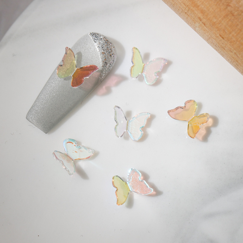 Online celebrity Aurora transparent three-dimensional butterfly nail accessories Diamond Magic color non-deformation all-match butterfly solid color plated color stickers Online celebrity Aurora transparent three-dimensional butterfly nail accessories Diamond Magic color non-deformation all-match butterfly solid color plated color stickers