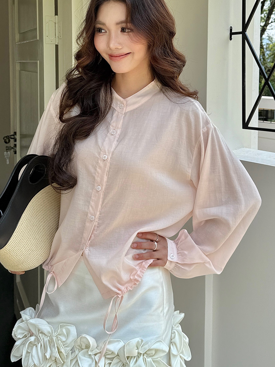 森岛 兰精天丝亚麻衬衫女春夏防晒抽绳微透开衫轻薄宽松凉感外套