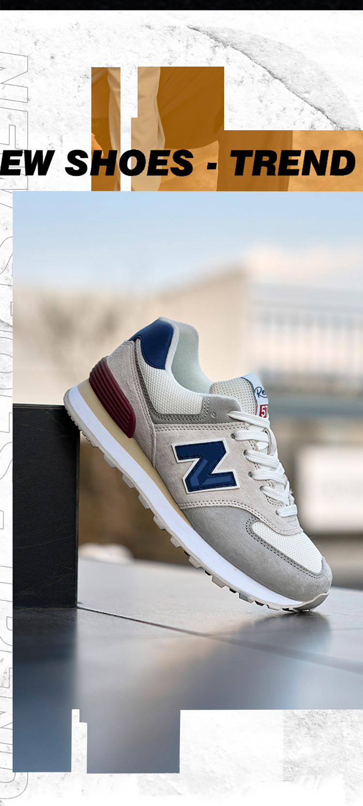 Giày sneaker nữ chạy bộ mesh thoáng mát phong cách Balance 574 — P574 Ngôi Sao Xám Trắng chi tiết 7