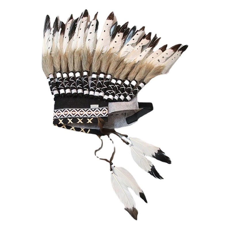 Estilo étnico estilo indio tribu salvaje pluma tocado bola pluma corona adulto danza
