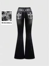 X 92045 Embroidered Rhinestone Flare Jeans ��������΢��ţ��