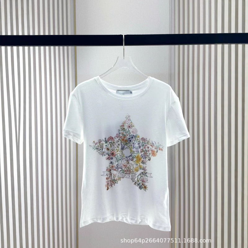 Nanyou Couture D's 25秋新作花柄五芒星プリントファッショナブルで多用途なラウンドネック半袖カジュアルTシャツ|undefined