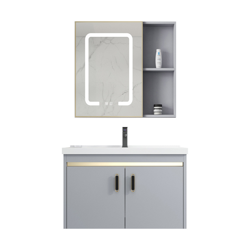 Gabinete de baño de aluminio espacio combinación simple moderno lavabo gabinete de cerámica Placa de roca lavabo mesa de lavado