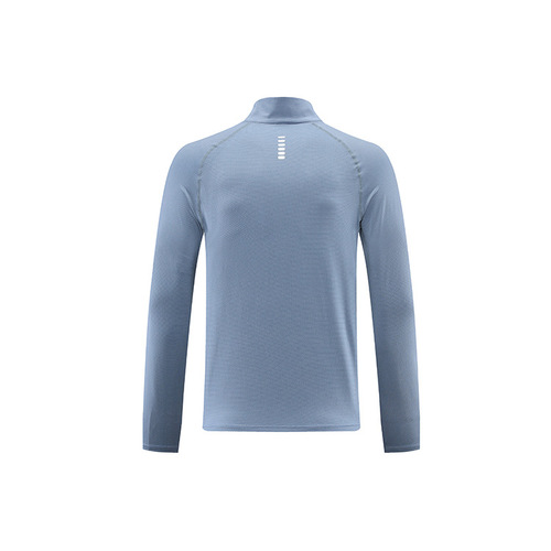Quick-dry Pro Muscle Cross-border Long-sleeve T-shirt for Men, Stand-up Collar, Solid Color, Reflective Strips, Sports Fitness Basketball Soccer Wear