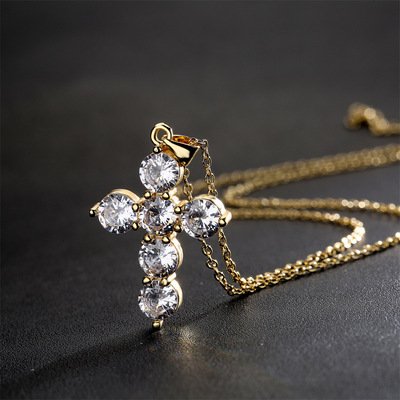 Sell like hot cakes Jewelry  classic cross pendant necklaces zircon real gold plating copper micro