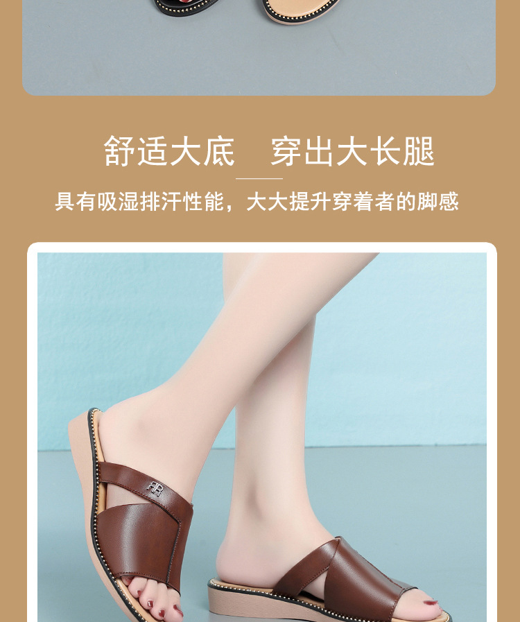 Dép sandal nữ quai chữ V đế mềm da thời trang — nâu chi tiết 3