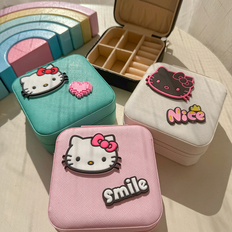 Cute Cartoon Kt Cat Simple Portable Earrings Earrings Jewelry Box Necklace Ring Small Hand Jewelry Storage Box
