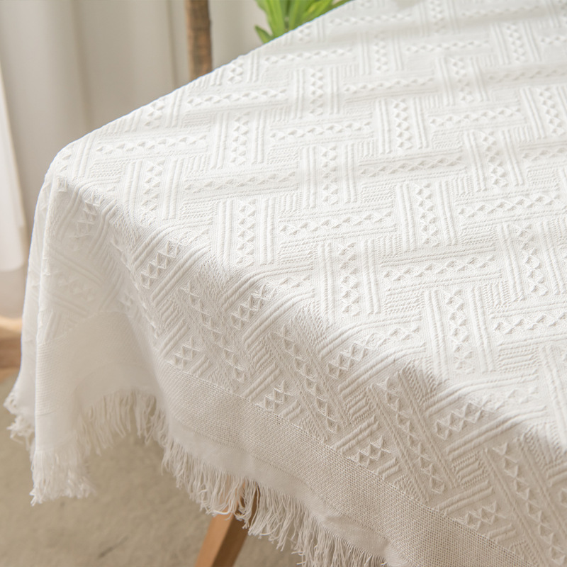 Francés ins estilo algodón mantel de lino al por mayor mantel de escritorio blanco luz de lujo de alto grado de encaje mesa de café mantel