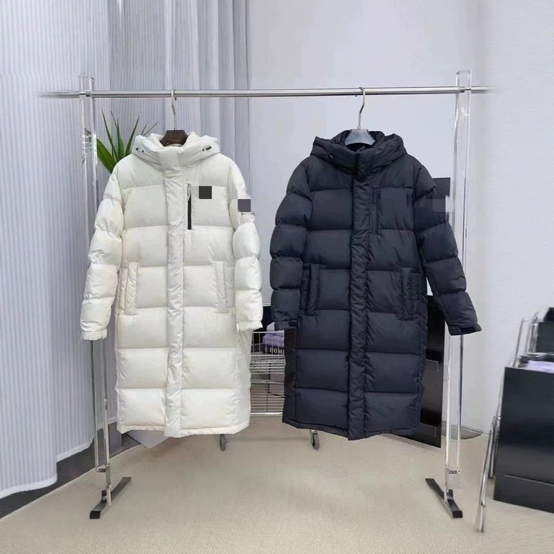 Cross-Border North Face Long down Jacket, Unisex, Thickened Hooded White Duck Down, Water-Resistant Warm Coat, Couple's Style