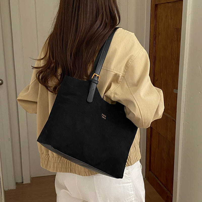 Túi tote nữ cỡ lớn phong cách retro, đựng nhiều đồ, có quai đeo vai và kẹp nách — Màu cà phê PU, PU đen, màu cà phê, đen chi tiết 22