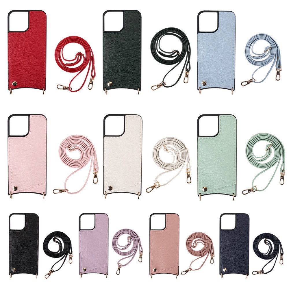 适用iPhone15Pro手机保护套苹果14斜挎手机皮套苹果13插卡手机壳