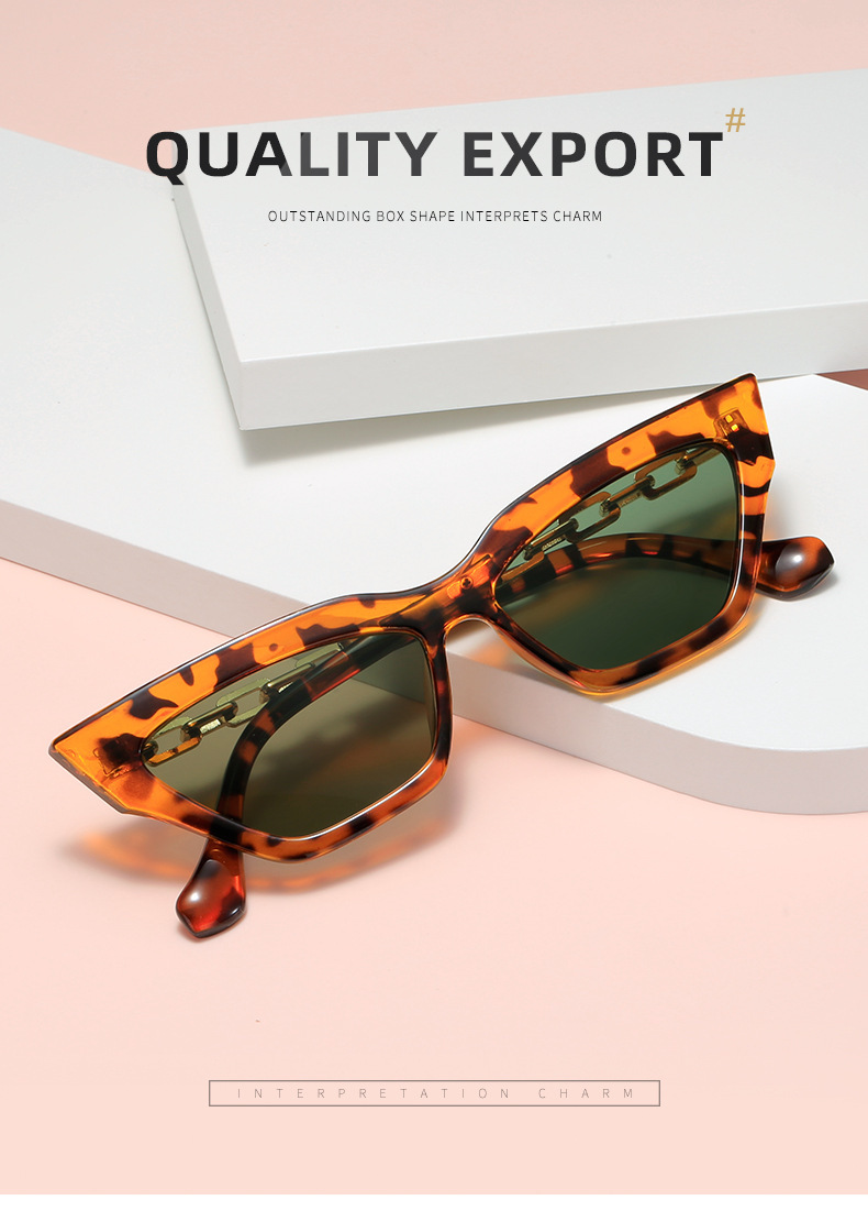 时尚太阳眼镜腿镜2023链条眼镜框太阳小猫眼个性太阳镜太阳墨镜潮详情1