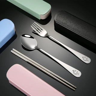 便携不锈钢餐具三件套宣传礼品LOGO学生户外叉子套装筷子勺子一套