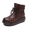 Leather demi-season low boots for leisure platform, cowhide