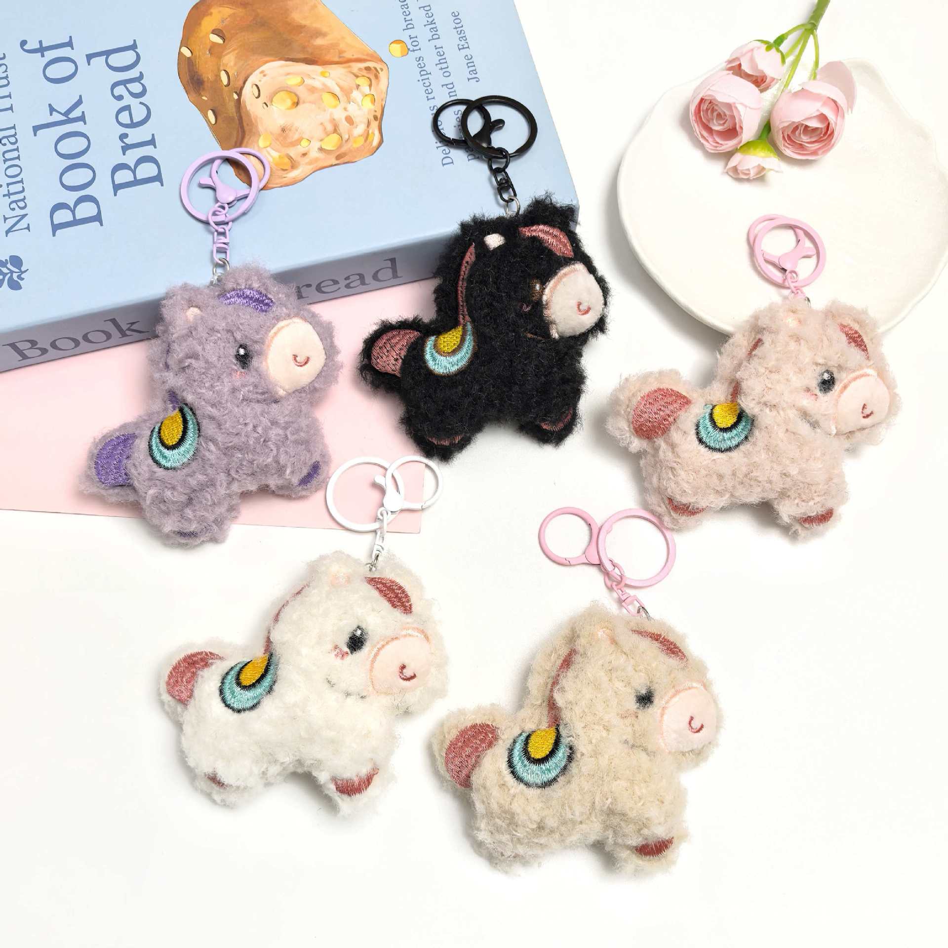 Year of the Horse Zodiac Cartoon Curly Pony Doll Pendant Rainbow Horse Bag Keychain Brooch Jewelry Stuffed Pendant