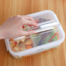 批发分格饭盒保鲜盒便当盒带勺子塑料微波炉便当盒水果盒便携餐盒