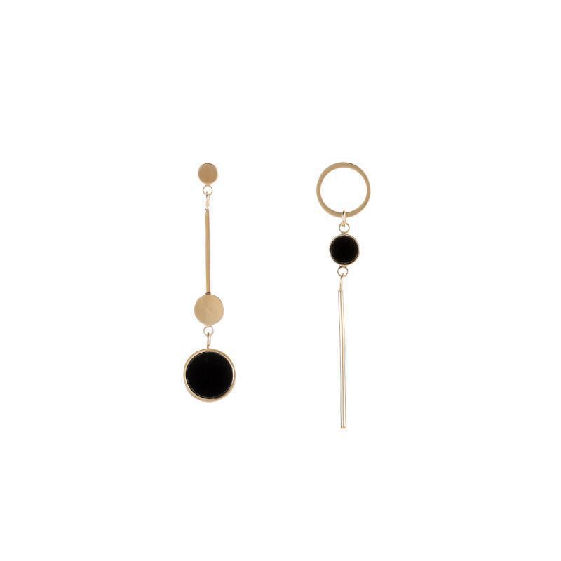 Vintage Minimalist Black Long Bar Asymmetrical Drop Earrings_voghion.com