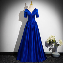 美声独唱礼服高级宝蓝缎面大气艺考声乐气质演出服大合唱团晚礼服