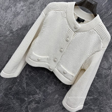 粗针钩织圆领短款针织开衫 名媛小香风时尚百搭纯色上衣 MW67623